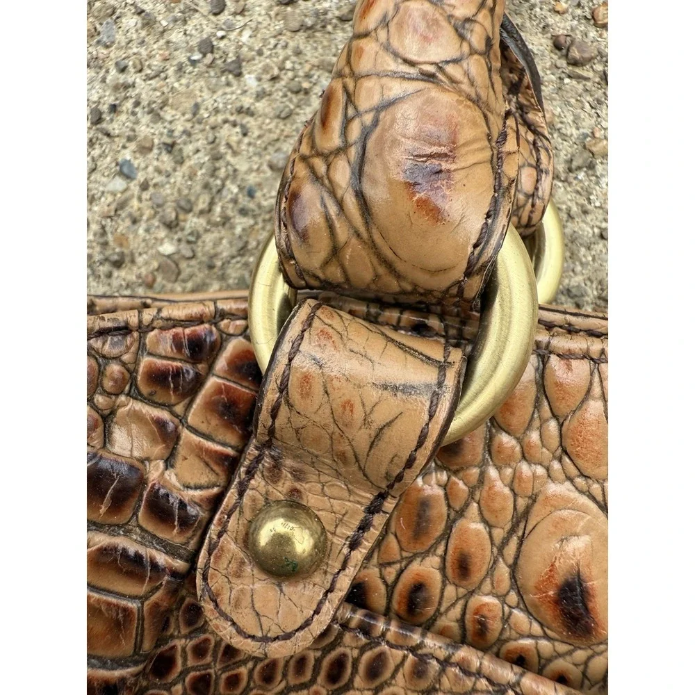 Vintage Brahmin Mini Elisa‎ Toasted Almond Tan Leather Satchel Handbag w Strap